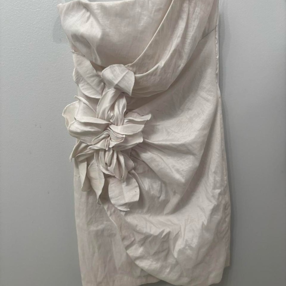 Cache Cream Strapless Mini Dress with Sculpted Floral Detail